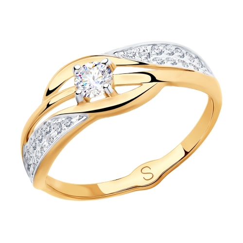 Кольцо, золото, фианит, 018116